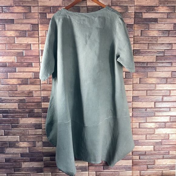Womens One Size Fits All Olive Italian Linen Tulip Dress - Picture 2 of 9